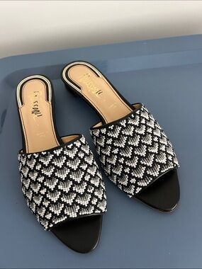 Jerome C. Rousseau. declair beaded open toe slides block heel sandals 37.5